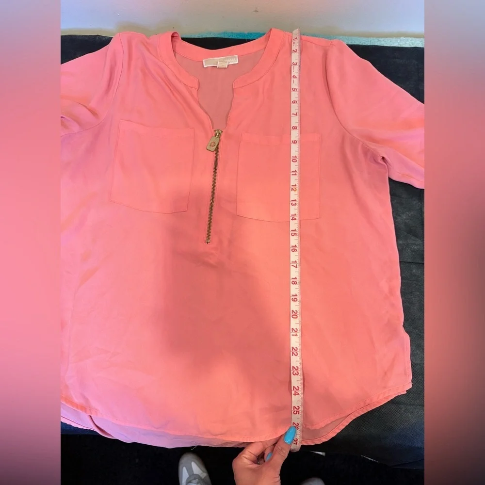 🔥Michael Kors Pink Zip-Front Long Sleeve Blouse Women’s Size XL EUC🔥